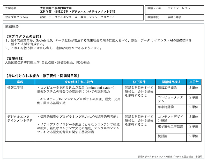 数理・データサイエンス・AI教育プログラム（リテラシーレベル）の概要